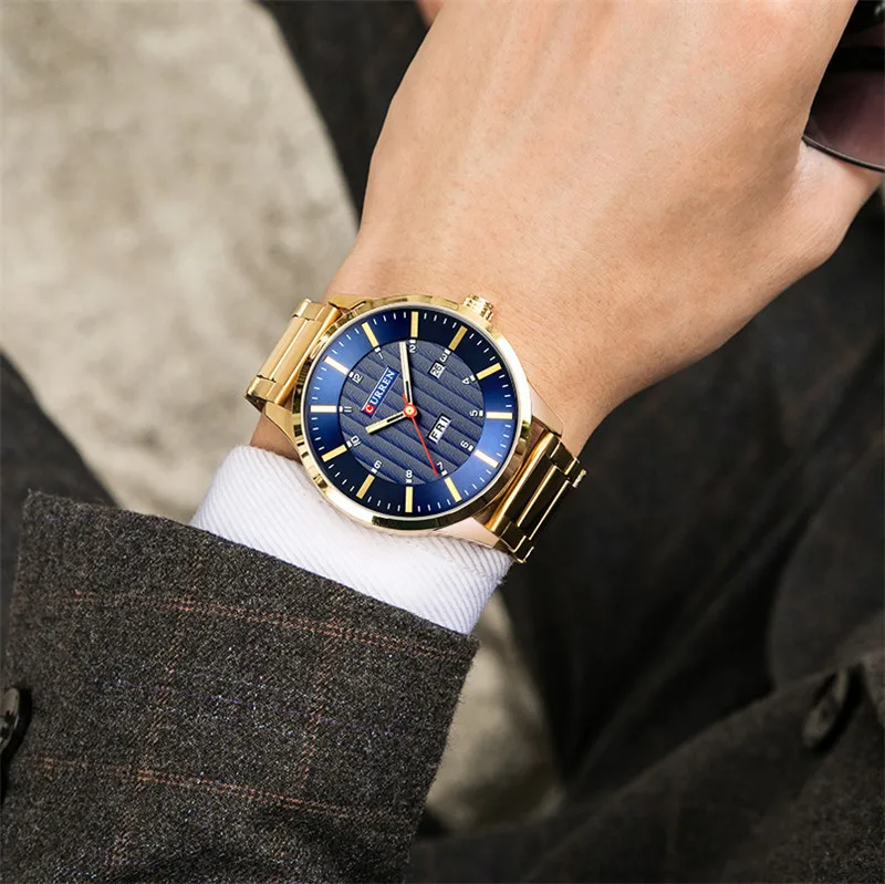 CURREN 8316 новые мужские модные брендовые водонепроницаемые спортивные кварцевые часы со стальным ремешком и календарем Мужские часы из нержавеющей стали