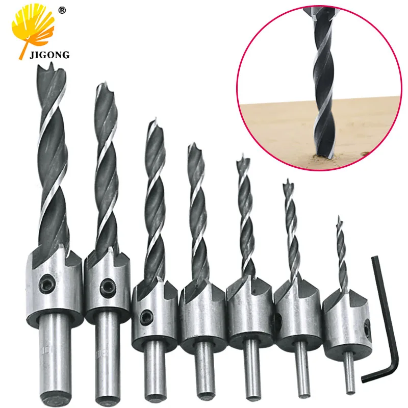  7pcs HSS 8 Flute Countersink Drill Bit Set Reamer Woodworking Chamfer 3mm 4mm 5mm 6mm 7mm 8mm 10mm