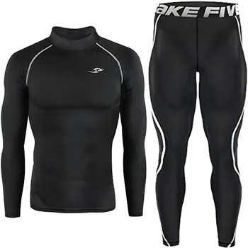 

New Premium TakeFive Men's Compression Skin Tights Long Sleeve Top & Pants Sets-001+011 Balck