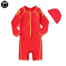 USEEMALL Быстросохнущий цельный купальник УФ купальные костюмы детская одежда для мальчиков и девочек для серфинга Детские купальники с шапкой для плавания