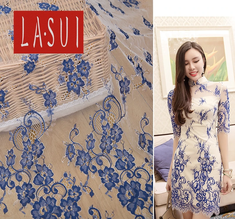 LASUI 1,5 м* 3 м = 1 лот изысканной роскоши 2 цвета craft уникальный и благородный синий и белый толстый высокая-конец торжественное платье ткань C0076