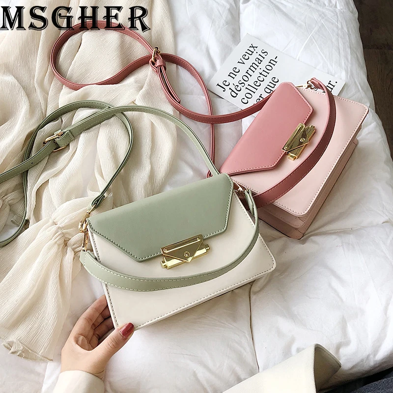 

MSGHER Handbags Women Summer Panelled Shoulder Bags Female Small Bags Fashion Hasp Bags High Quality PU Crossbody Bags