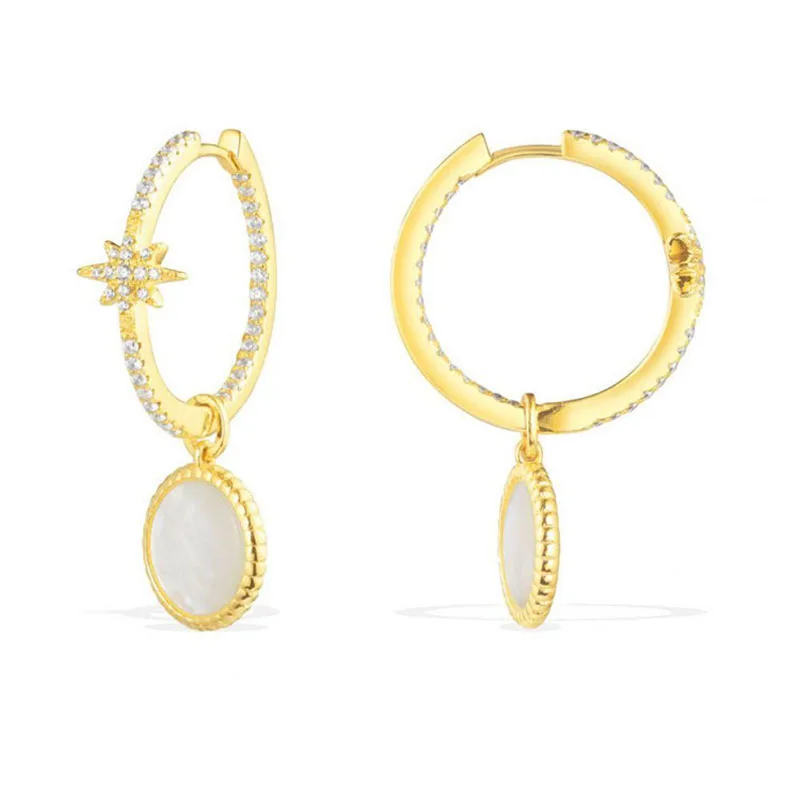 

SLJELY Fashion 925 Sterling Silver 3 Colors Natural Stones Meteorites Earrings Micro Cubic Zirconia Women Luxury Brand Jewelry