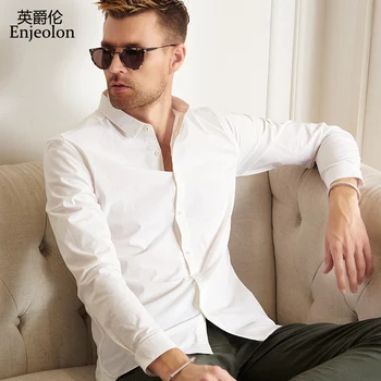 

Enjeolon brand new solid shirts Men casual shirts Blouse cotton Long Sleeve shirts Base casual Shirt Men 3XL Clothes CXCY2515