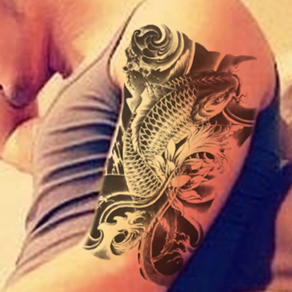 Новинка 2 шт черная рыба временная татуировка водонепроницаемая для мужчин и