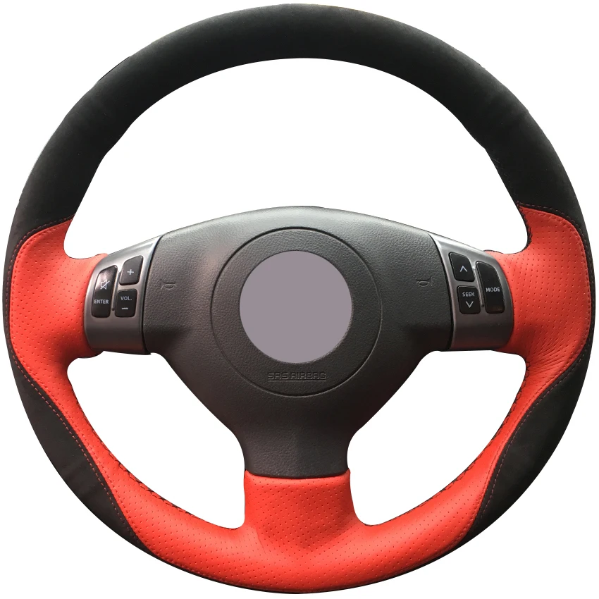 

Black Suede Red Leather Car Steering Wheel Cover for Suzuki SX4 Alto Old Swift