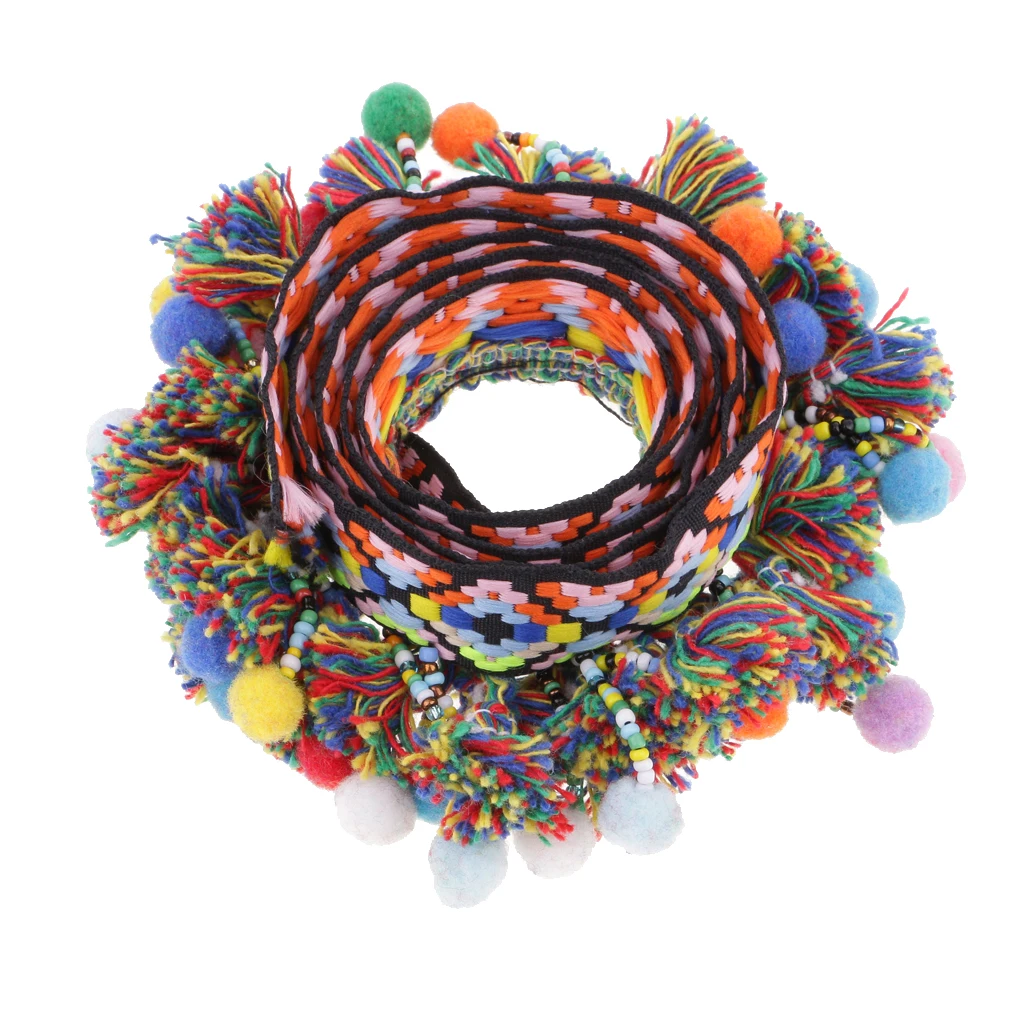 1 Yard Colorful Pom Pom Beads Fringe Tassels Braid Jacquard Ribbon Trim 60mm for DIY Clothes Leather Craft Accessories