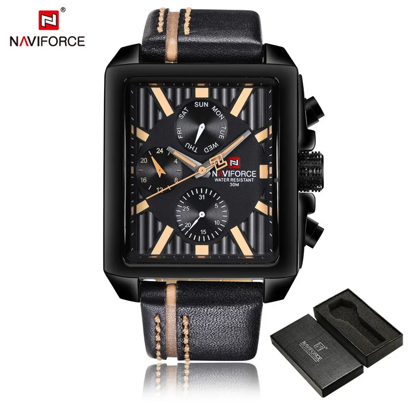 NA911103 with box NAVIFORCE мужские часы с датой недели спортивные мужские s часы лучший бренд класса люкс военные армейские деловые мужские часы из натуральной кожи кварцевые часы 9111 - Цвет: NA911103 with box