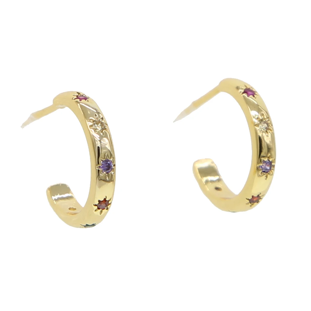 

2019 Gold filled pastel rainbow cz paved colorful stud earring for women engrave multi colors cz pave north star fashion jewelry