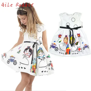 

High Quality teenagers dress big Girl's Clothing New Circle Cute Floral Print Dress Girls Kid Girl Princess Bow Belt Dresses
