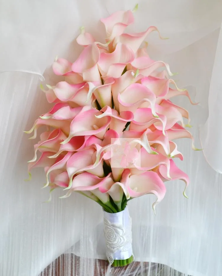 JaneVini розовый Калла Лили капельки Свадебный букет De Fleurs 2019 Искусственные Свадебные цветы букет броши держатель невесты