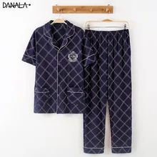 DANALA хлопок пижамы наборы для мужчин короткий рукав цветочный принт Удобная ночная рубашка наборы мужская домашняя одежда для мужчин