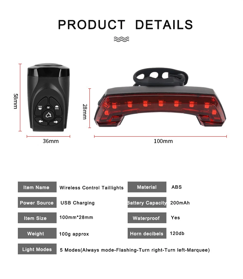 Excellent Bicycle Rear Lights Bike Light Anti-Theft Alarm LED Tail Lamp Bike Finder Lantern Siren Warning USB Charge Wireless Remote 1