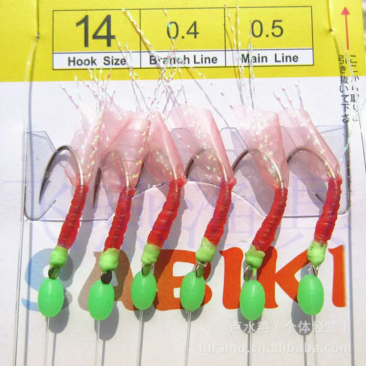 KKWEZVA Sabiki крючок, высокое качество, приманка для рыбалки, мягкая светящаяся креветка, 7#-12# крючок, 1,3 м, основная длина, рыболовные снасти, Мягкая приманка