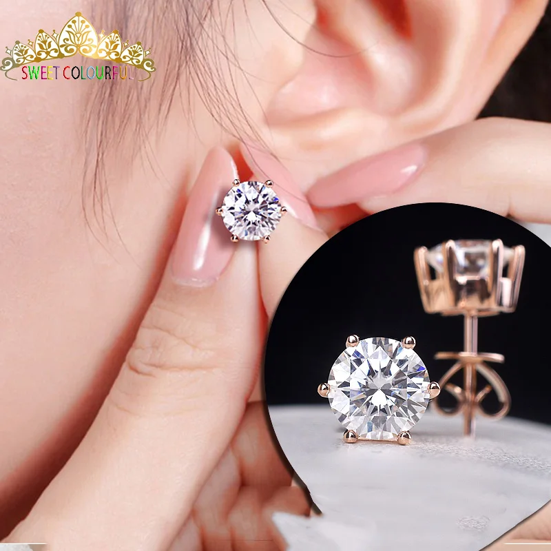 

18K Gold 2PCS 1CT 6.5MM D Color Moissanite Earrings For Women M-0.2