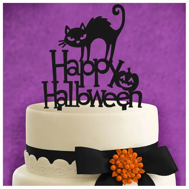 Halloween gato negro calabaza inglés carta pastel conjunto exquisito pastel  decoración Halloween fiesta cumpleaños pastel insertar _ - AliExpress Mobile