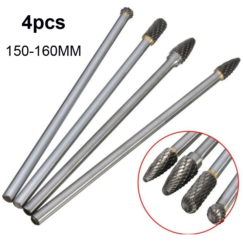 

4pcs Long Reach Rotary Burr Double Cut Tungsten Carbide Bit 1/4" Shank 6" Set