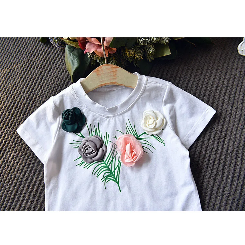 Kids Girls Clothing Sets 2019 Summer Girls Clothes Three-dimensional Flower T-shirt+Skirts Children Girls Clothing Sets For 3-7Y Kids Girls Clothing Sets 2019 Summer Girls Clothes Three-dimensional Flower T-shirt+Skirts Children Girls Clothing Sets For 3-7Y