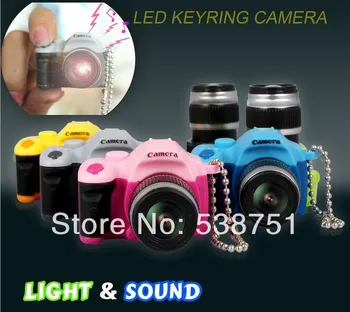 

FREE SHIPPING by FEDEX 100pcs/lot LED flashlight keyring exquisite SLR camera keychain with sound and light for birthday gift