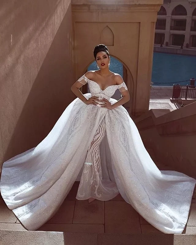 wedding dress off shoulder mermaid