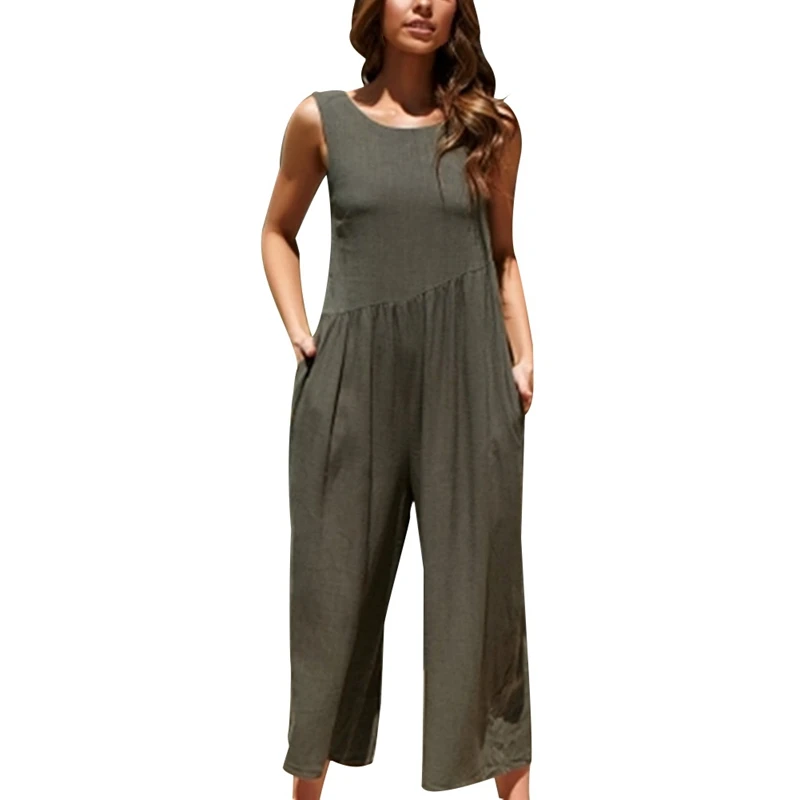 Women Sexy Sleeveless Backless Jumpsuits Wide Leg Solid Jumpsuit Casual Loose Pocket Basic Ladies Romper Jumpsuits Office Lady Women Sexy Sleeveless Backless Jumpsuits Wide Leg Solid Jumpsuit Casual Loose Pocket Basic Ladies Romper Jumpsuits Office Lady