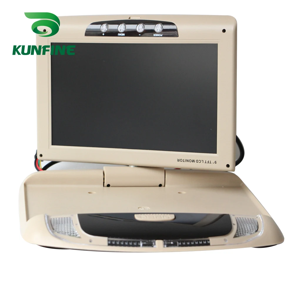 KUNFINE (9 Inch) Car Roof Monitor LCD Flip Down Screen Overhead Multimedia Video Ceiling Roof mount Display (Build in IRFM Transmitter USB ) 9 inch (2)(1)