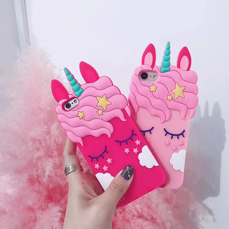 3D الكرتون الوردي يونيكورن لينة غطاء من السيليكون ل iphone X 8 7 6 6 ثانية زائد 5 ثانية SE XS XR XS ماكس لطيف الحصان حالة المطاط الأرنب غطاء
