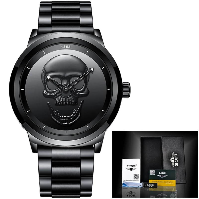 Men Skull Watch Lige Top Brand Quartz Stainless Steel Watchs Men Fashion Business Waterproof Cre-6