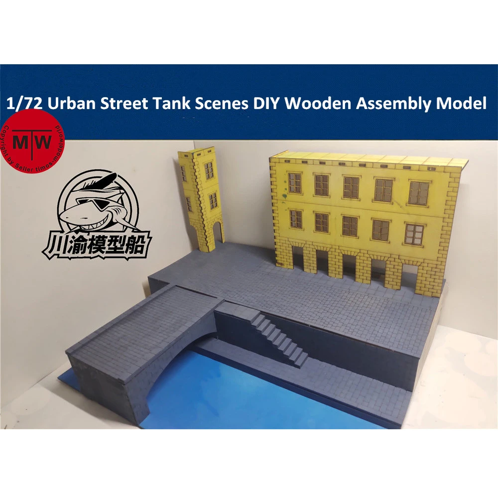 

1/72 Scale European Urban Street Tank Battle Scenes Diorama DIY Wooden Assembly Model Kit CY715