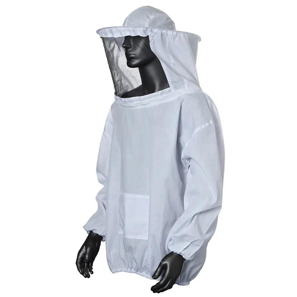 

1PCS High Quality White Protective Beekeeping Jacket Veil Dress With Hat Equip Suit Smock