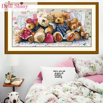 

5D diy diamond painting Ted Bear Family pictures cross stitch wall sticker full square drill diamond ribbon embroidery crafts