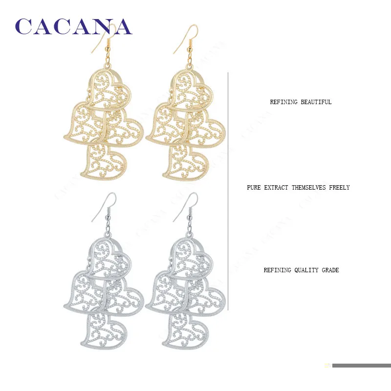 CACANA Dangle Long Earrings For Women Peach Heat Shape Hollow Bijouterie Hot Sale No.A259 A260