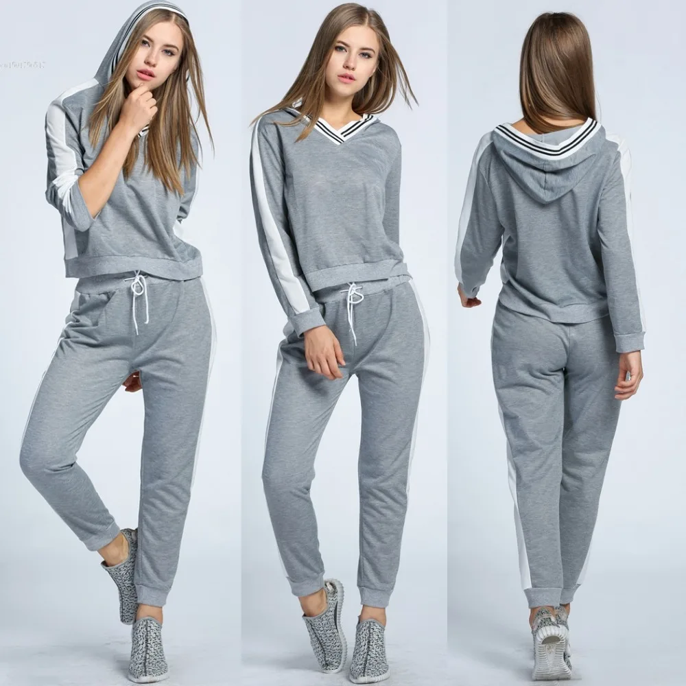 Women-Casual-Hooded-Long-Sleeve-Patchwork-Hoodie-Pants-Suits-Tracksuits ...