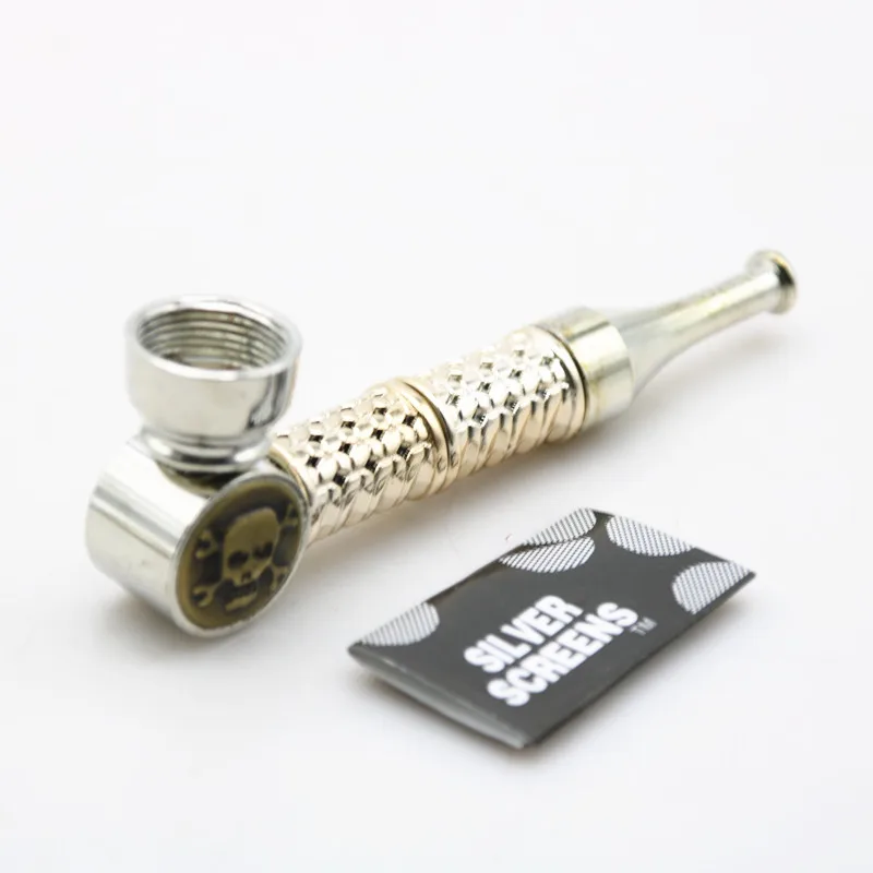 1 PC Smoking Pipe Gold & Silver Long Mouth Skull Head With 5 Pipe