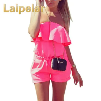 

Laipelar Casual Ruffles Strapless Waist Tightening Rompers Womens Jumpsuits 2018 Summer Women Candy Color Summer Women Clothing