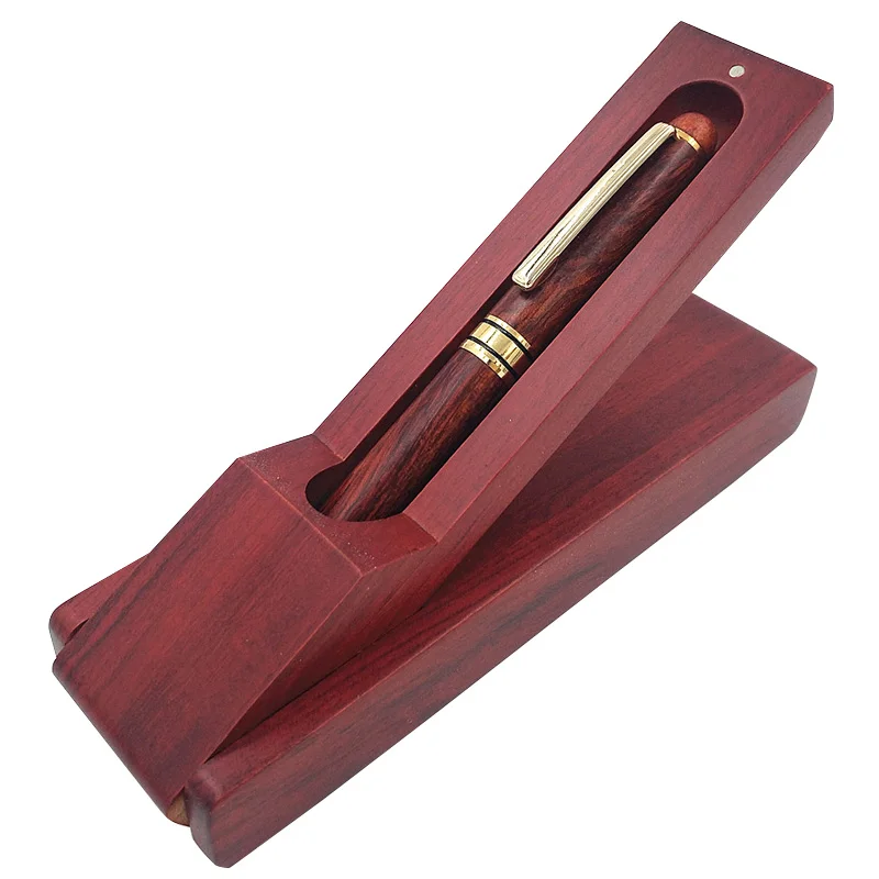 

One Set Gel Pen With Pencil Case From Nature Red Wood Handmade Signing Pen 0.5 mm Black Ink Writing Materials