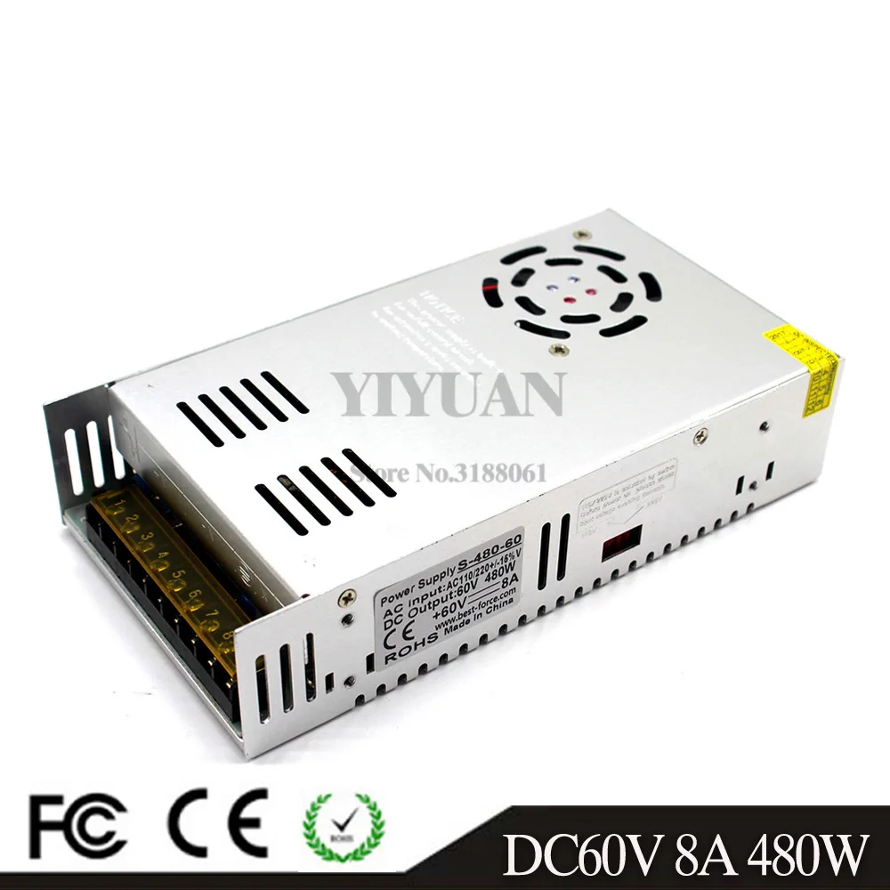 Импульсный источник питания DC60V 8A 480W трансформаторы AC110V 220V к DC 60V SMPS для CCTV 3d принтер шаговые двигатели механика