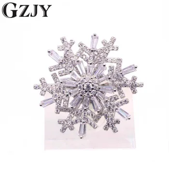 

GZJY Fashion Turnable Snowflake Ring White Gold Color Sparkling Cubic Zirconia Promise Opening Ring For Women Mother's Day Gift