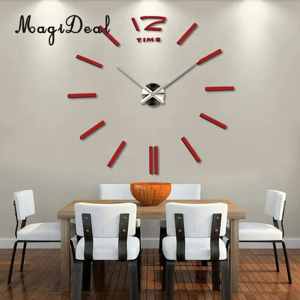 Современные 3D DIY большое количество настенные часы-Зеркало Стиль поверхности Стикеры для дома или офиса, декоративные наклейки - Цвет: TIME Red
