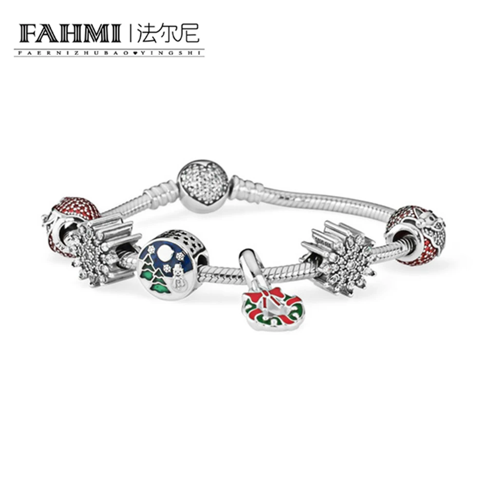 

FAHMI 2017 NEWEST 100% 925 Sterling Silver Hand catenary suit Clear CZ Charm Bead E series Bracelets DIY For Women Jewelry