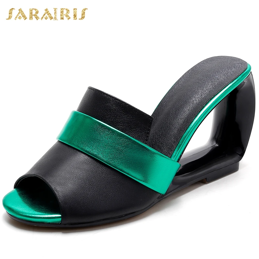 

SARAIRIS 2019 fashion New Big Size 33-43 peep toe Summer pumps mules woman shoes slip on strange style shoes woman pumps