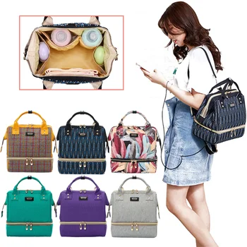 

Baby Diaper Bag For Mother Feather Print Fashion Mummy Maternity Backpack With USB Nappy Changing Bags Nursing Tote Bag Mini Bag