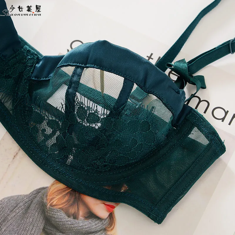 Sexy ultra-thin lace bra without sponge transparent half cup underwear comfortable bra woman