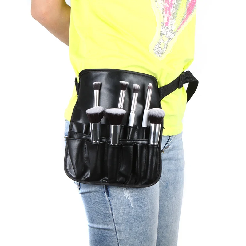 

12 Pockets Professional Makeup Brush Apron with Artist Belt Strap PVC Make Up Brush Bag Holder Cosmetic Bags & Cases Tool Black