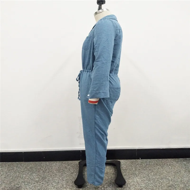 2018 Autumn Denim Jumpsuit Bind Rompers Fashion Women Long Sleeves Jumpsuits Sexy Slim Overalls Plus Size S~3XL (9)