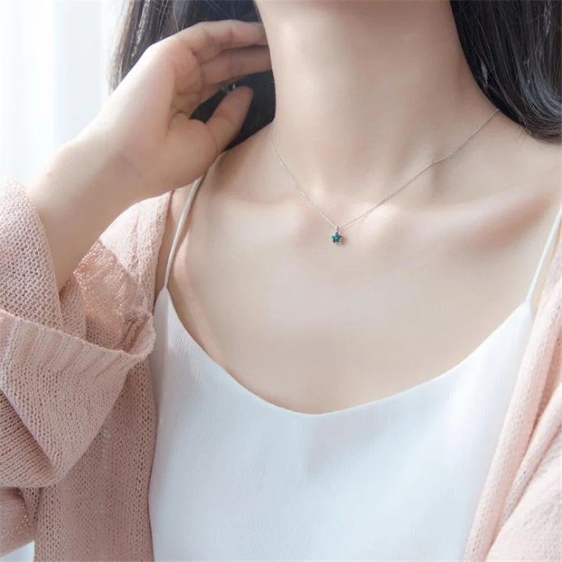100% Серебро 925 пробы Изысканная синяя звезда кулон ожерелье Модные ювелирные
