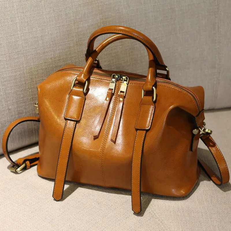 Ms. Vintage Hand-Plastic Wax Leather Handbag Chaos Leather Boston Bag Cross Style Shoulder Messenger Bag