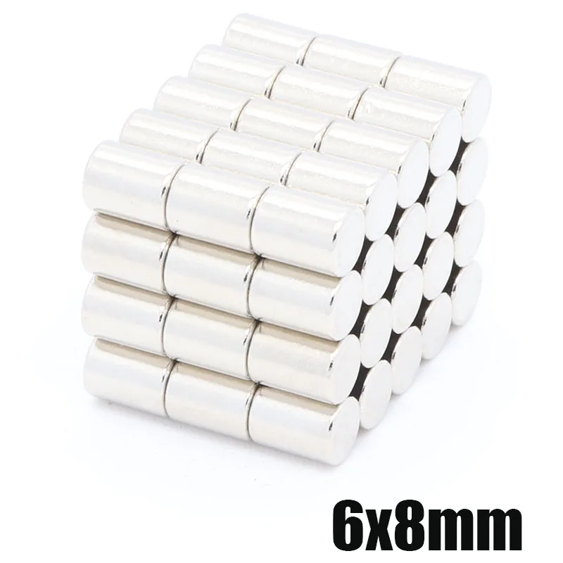 200 шт. неодим магнитный диск 6x8 мм N35 Постоянный NdFeB маленький круглый супер сильный, мощный Магнитный Магнит для ремесла 6x8 мм