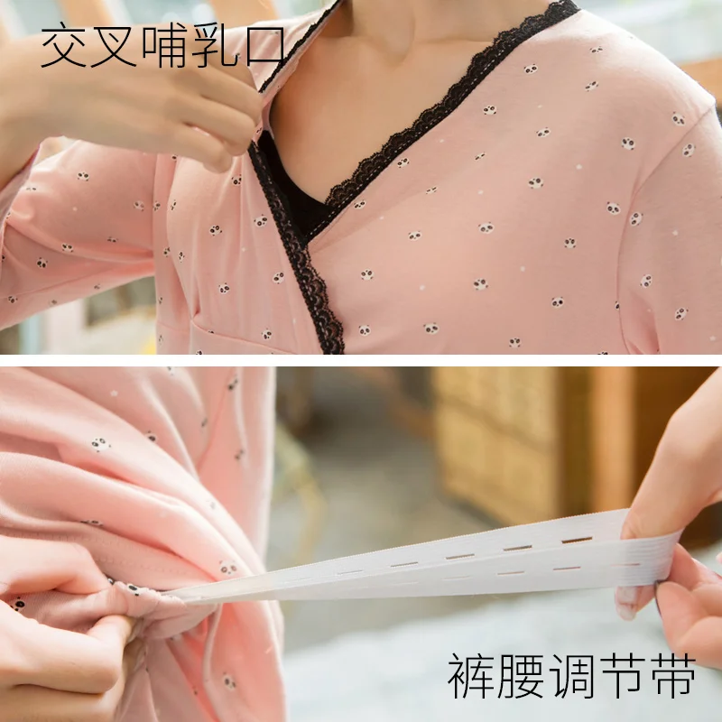 Postpartum mother Nursing Pajamas Set with Trousers Cotton Expectant Mother Lactation Clothes with bust cushion Sleepwear Postpartum mother Nursing Pajamas Set with Trousers Cotton Expectant Mother Lactation Clothes with bust cushion Sleepwear