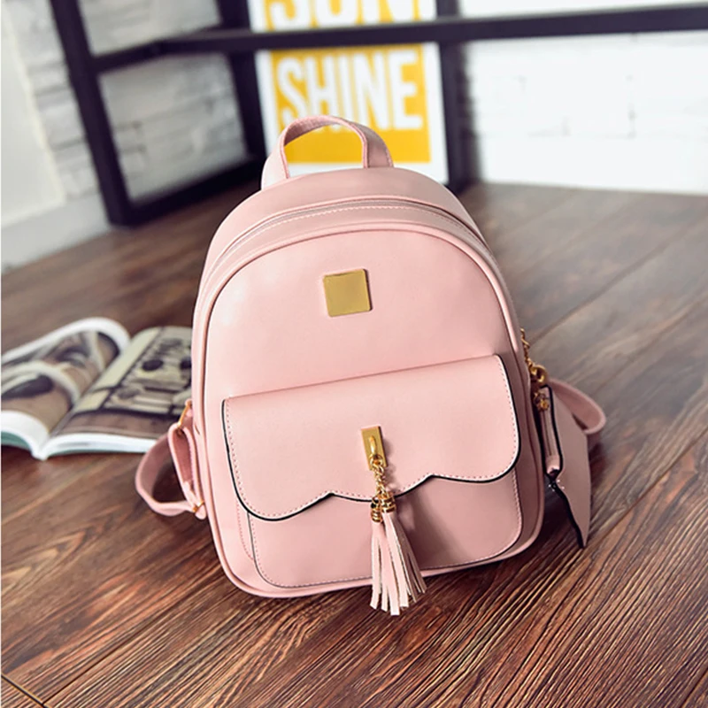 Для женщин рюкзак 3 шт. композитный сумки кожаные подростковый рюкзак кошельки цепь кисточка бантом школьные сумки для девочек Mochila Feminima - Цвет: Розовый